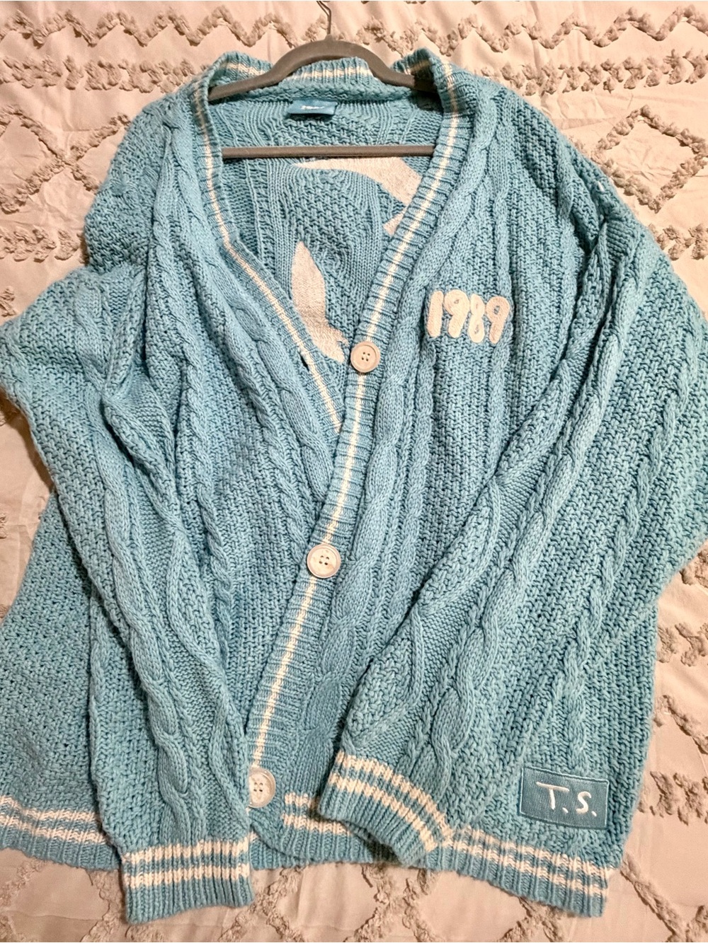 Taylor Swift 1989 Light Blue Cable Knit Cardigan Sweater